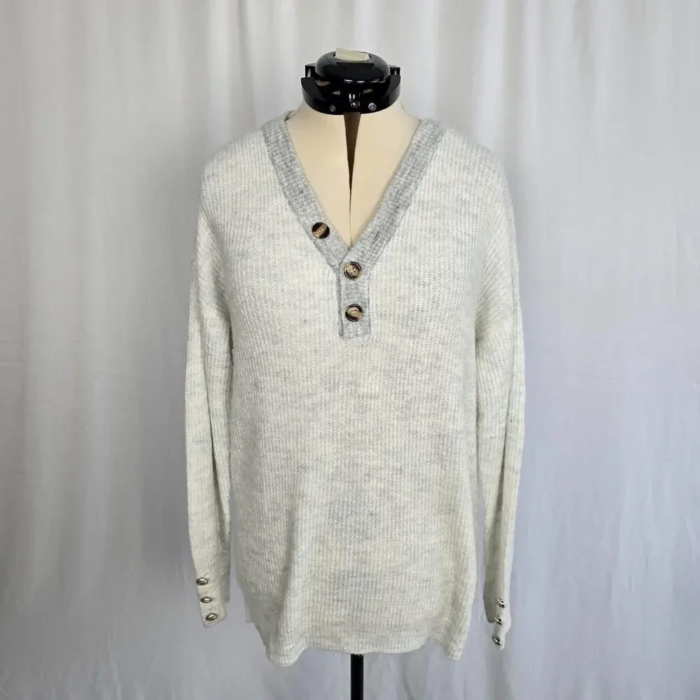 Pullover Knit Sweater Women's XL *** White Gray Heather